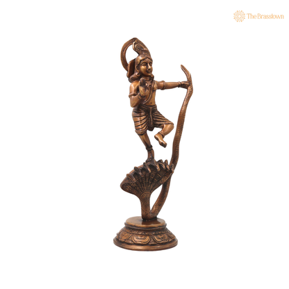 Brass Krishna Kaliya Daman Idol – Handcrafted Chola Style Kaliya Daman Govinda Murti for Pooja, Home Mandir, Décor &amp; Spiritual Gifting 14 Inch