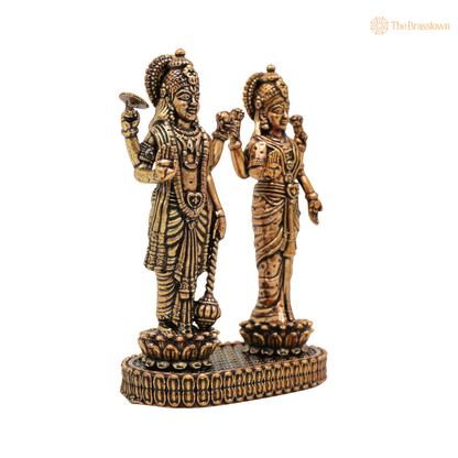 Handcrafted Brass Standing Vishnu and 3 Inch closeup – intricate craftsmanship