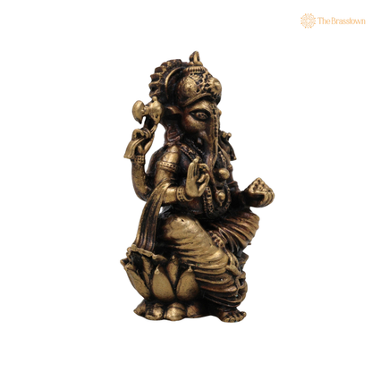 Handcrafted Brass Ganpati Bappa Idol 3 Inch closeup – intricate craftsmanship