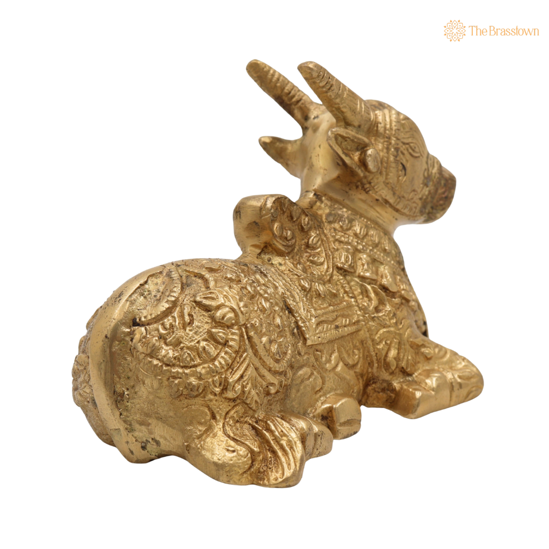 Brass Nandi Idol 4 Inch closeup – intricate craftsmanship