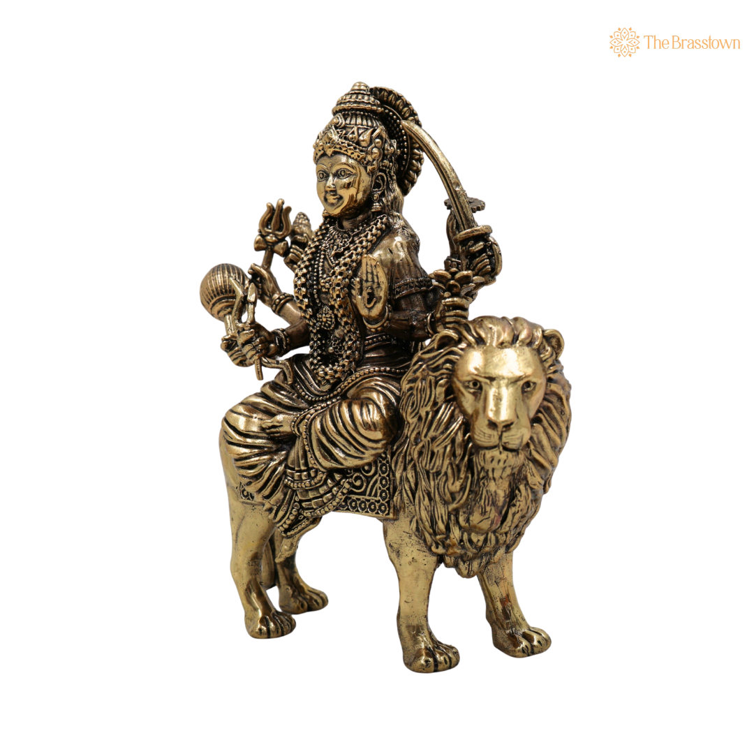 Brass Durga Idol 4.5 Inch closeup – intricate craftsmanship