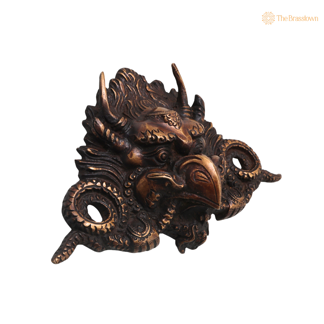 Brass Garuda Mask Wall Hanging – Handcrafted Vishnu Vahana Garuda Mask for Temple, Home Mandir, Spiritual Décor &amp; Gifting 4.5 Inch