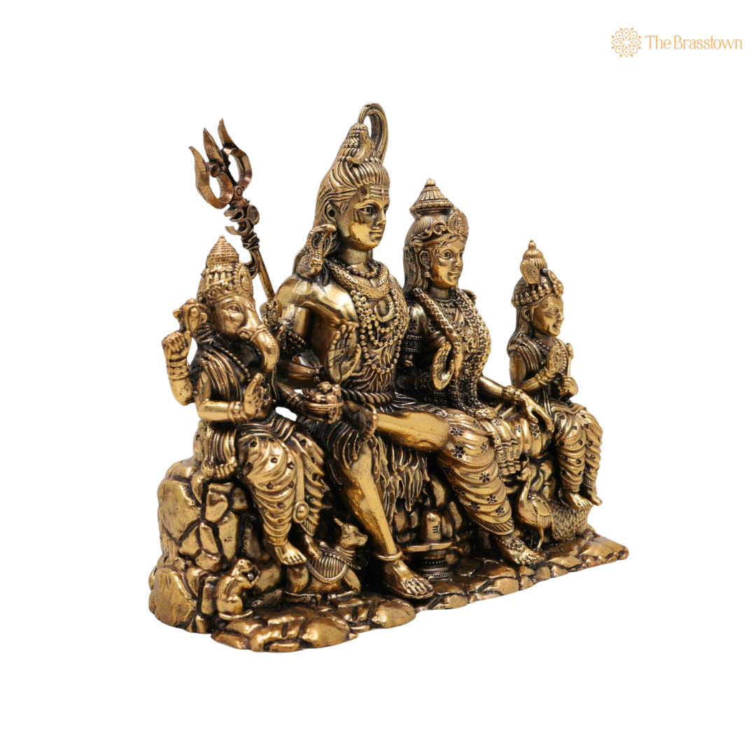 Handcrafted Brass Shiv Parivar Idol 5 Inch closeup – intricate craftsmanship