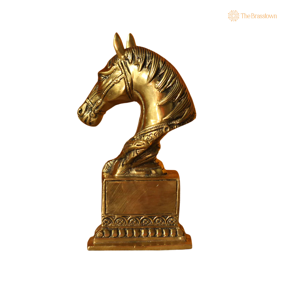 Handcrafted Brass Horse Bust 9 Inch – home mandir puja decor India
