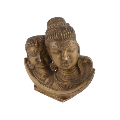 Handcrafted Brass Shiva Parvati Face 9.5 Inch closeup – intricate craftsmanship