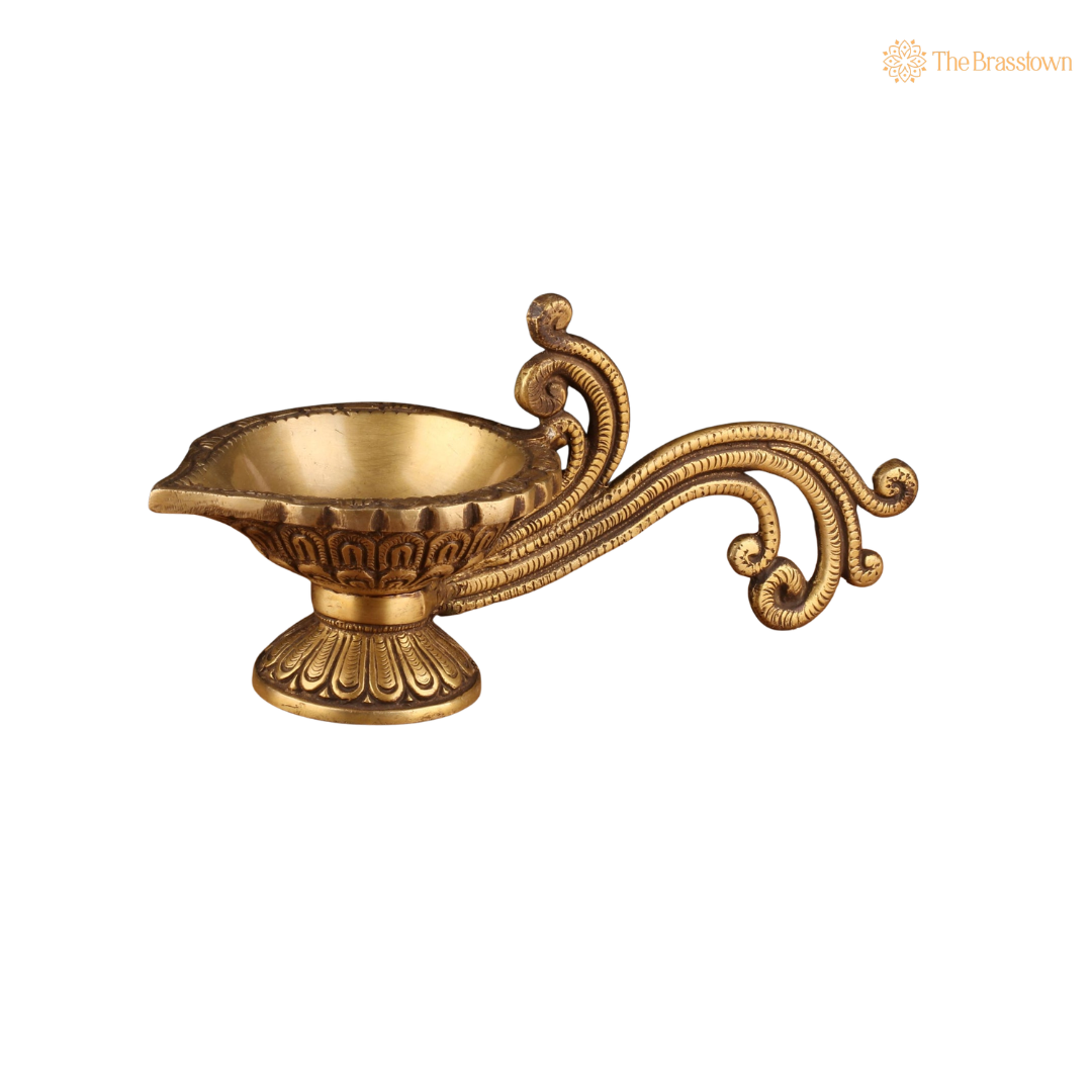 Brass Diya Oil Lamp with 9 Inch closeup – intricate craftsmanship