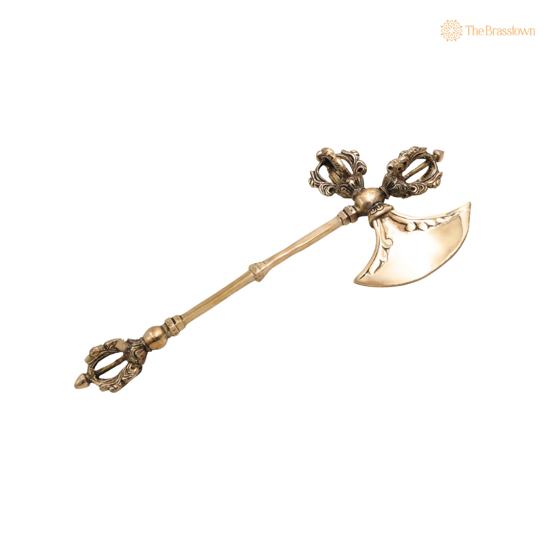 Brass Dorje Axe With Vajra Vajrayudha Idol – Traditional Hindu Weapon Symbol Sculpture for Home Temple 13 Inch