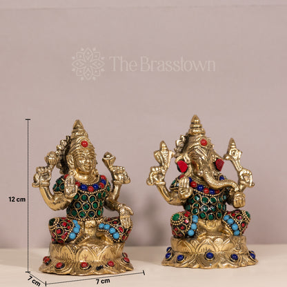 Brass Lakshmi and Ganesha Statue Set