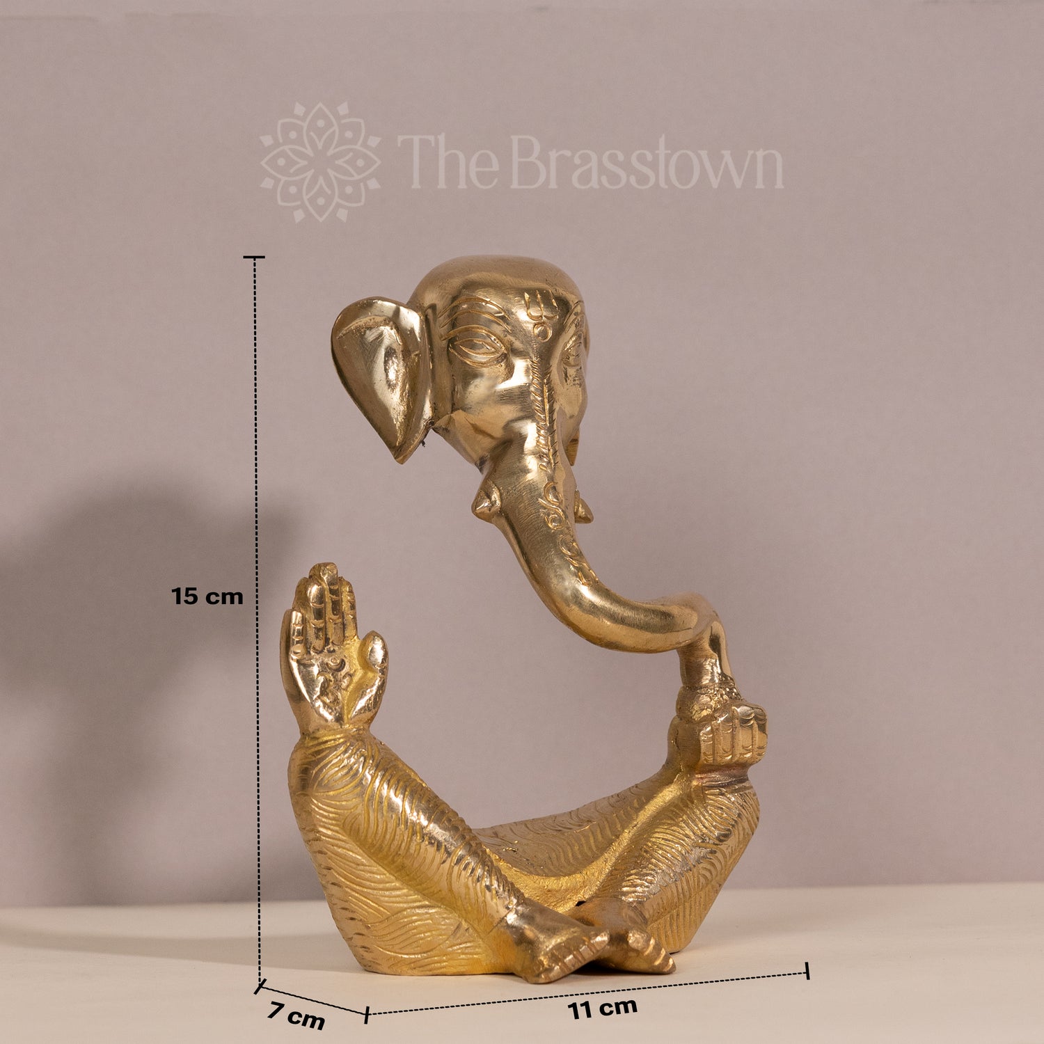 Golden Brass Ganesha in a Meditative Pose – Handcrafted Sculpture for Home Decor