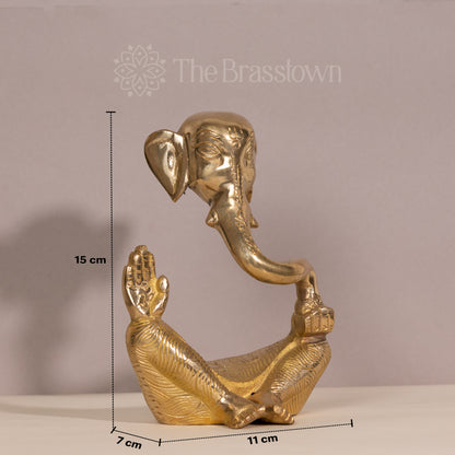 Golden Brass Ganesha in a Meditative Pose – Handcrafted Sculpture for Home Decor