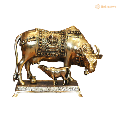 Handcrafted Brass Kamdhenu Cow with 8.5 Inch closeup – intricate craftsmanship