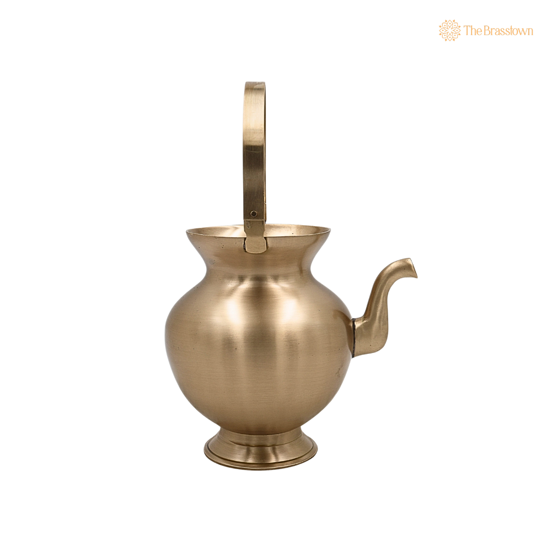 Handcrafted Brass Kamandalu Kalash – Pital Gangajali Kamandal for Puja, Ganga Jal Storage, Rishi Muni Kalash &amp; Hindu Rituals 6.5 Inch