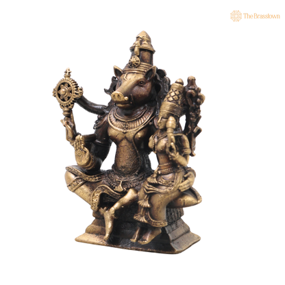 Brass Lakshmi Narasimha Idol – Handcrafted Traditional Narahari Murti for Pooja, Home Mandir, Spiritual Décor &amp; Gifting 3 Inch