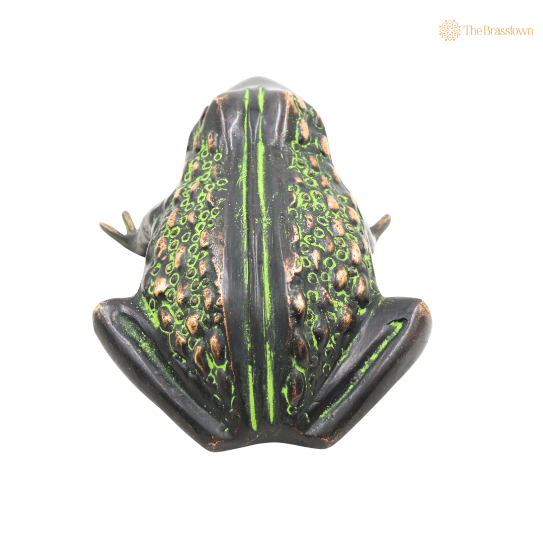 Handcrafted Brass Frog Figurine - Sculpture for Prosperity, Good Luck &amp; Positive Energy Feng Shui Vastu Wealth Figurine 3 Inch