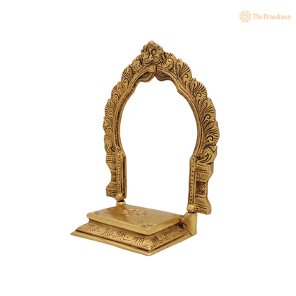 Brass Singhasan Chowki With Prabhavali – Singhasan Stand for Idols &amp; Home Temple Pooja 8 Inch