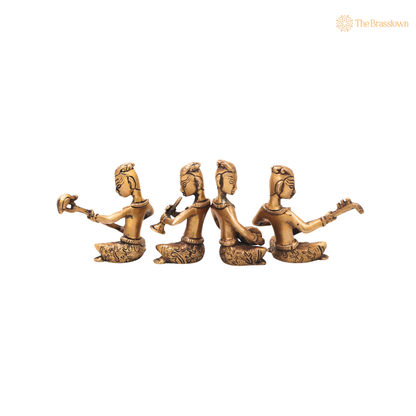 Handcrafted Brass Musician Set of 4 – Traditional Brass Musical Figurines Orchestra Sculpture for Home Décor &amp; Luxury Gifting 4 Inch