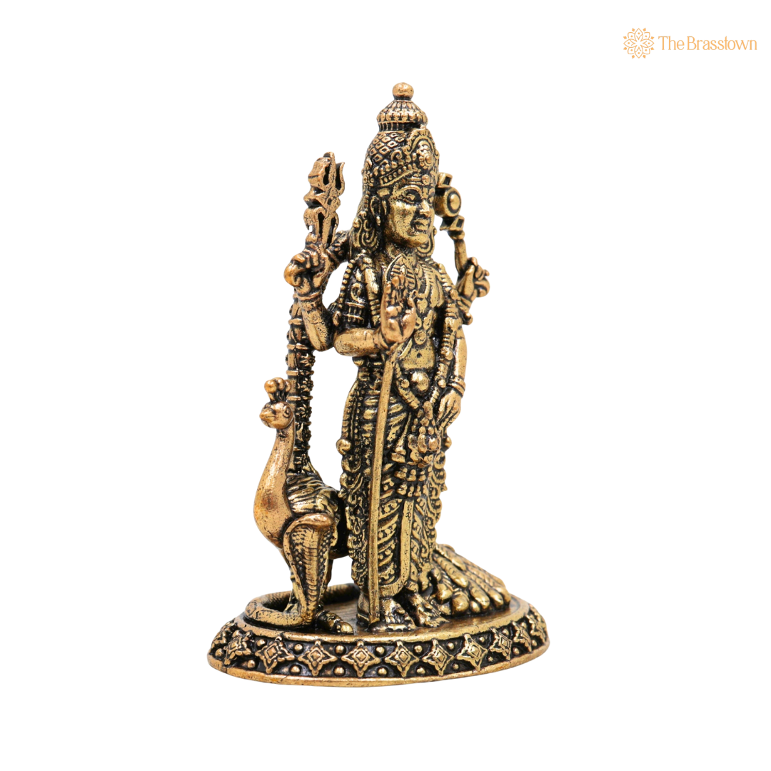 Brass Murugan Idol 3 Inch closeup – intricate craftsmanship