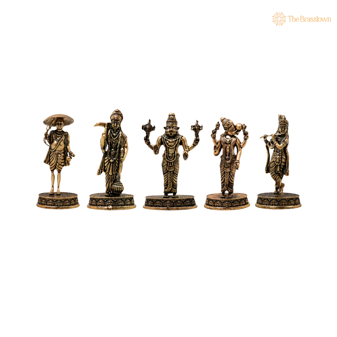 Brass Vishnu Dashavatar Set Idol – Handcrafted Dashavatara Murti Collection for Pooja, Temple Décor &amp; Spiritual Gifting