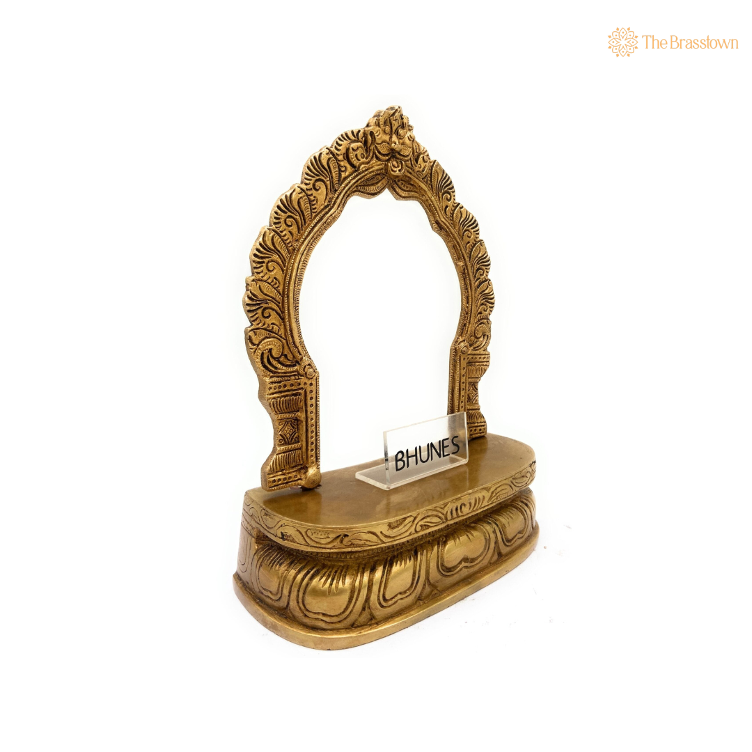 Traditional Brass Singhasan Chowki With Prabhavali – Singhasan Stand for Idols &amp; Home Temple Pooja 9 Inch