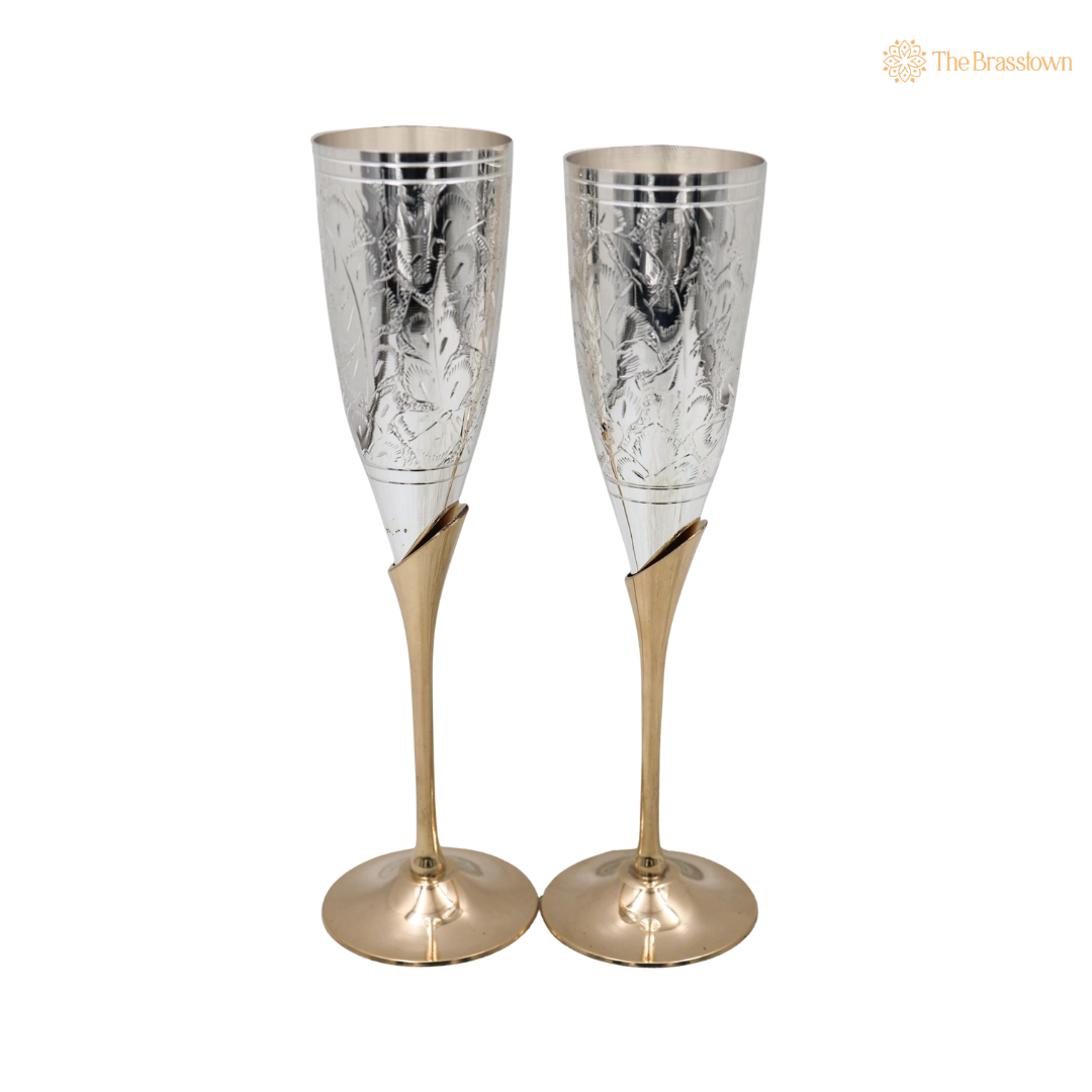 Brass Wine Glass Set of 2 – Handcrafted Traditional Peetal Goblet Glasses for Home, Royal Dining Décor &amp; Gifting 9.5 Inch