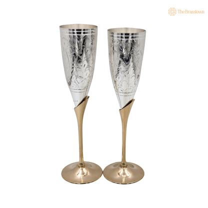 Brass Wine Glass Set of 2 – Handcrafted Traditional Peetal Goblet Glasses for Home, Royal Dining Décor &amp; Gifting 9.5 Inch