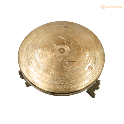 Brass Aasan Pooja Stand Chowki – Traditional Peetham Singhasan Circular Idol Display Base for God Idols, Diya, Urli &amp; Temple Décor 5.5 Inch