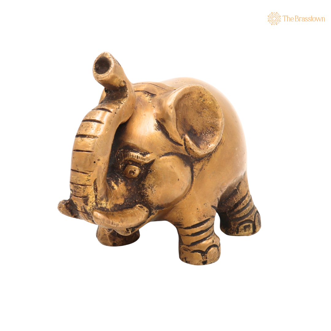 Handcrafted Brass Baby Elephant Idol – Gaja Murti, Hasti, Airavata, Gajanan Decorative Hathi Statue for Home, Temple, Vastu, Feng Shui &amp; Spiritual Gifting 3 Inch