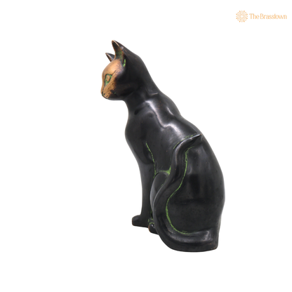 Brass Cat Idol – Handcrafted Cat Sculpture for Vastu, Home Décor, Pooja &amp; Luxury Gifting 8 Inch