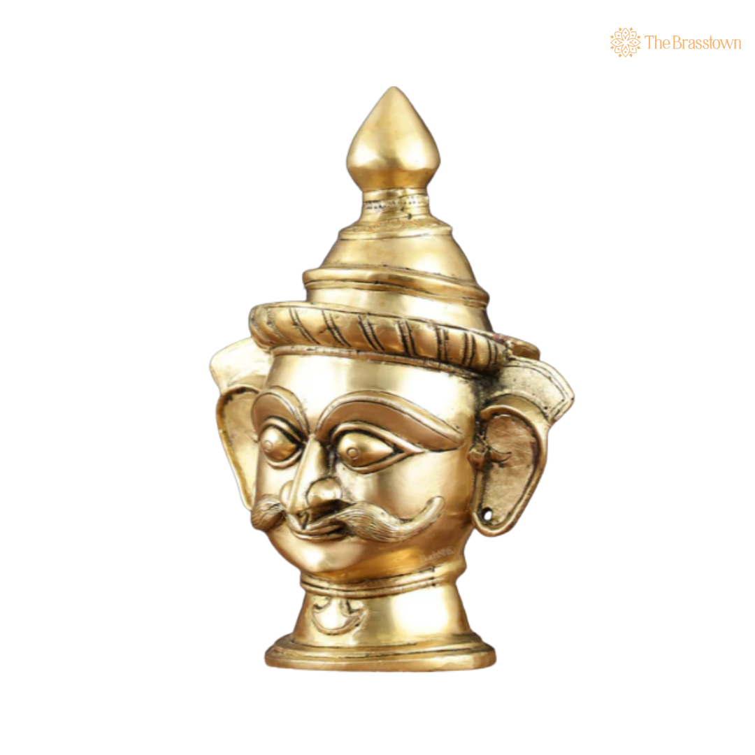 Handcrafted Brass Shiva Mukhlinga Wall 7 Inch closeup – intricate craftsmanship