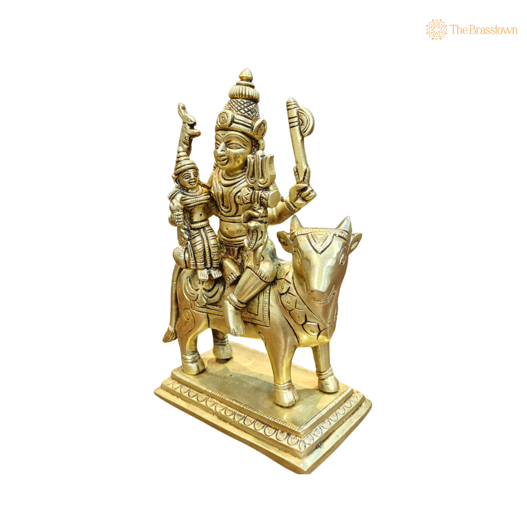 Brass Shiva Parvati Idol Seated 8 Inch closeup – intricate craftsmanship