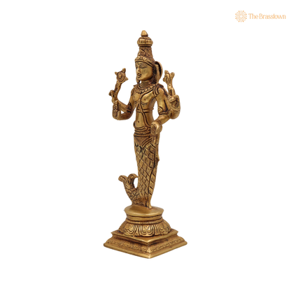 Brass Lord Vishnu in Matsya 9 Inch closeup – intricate craftsmanship