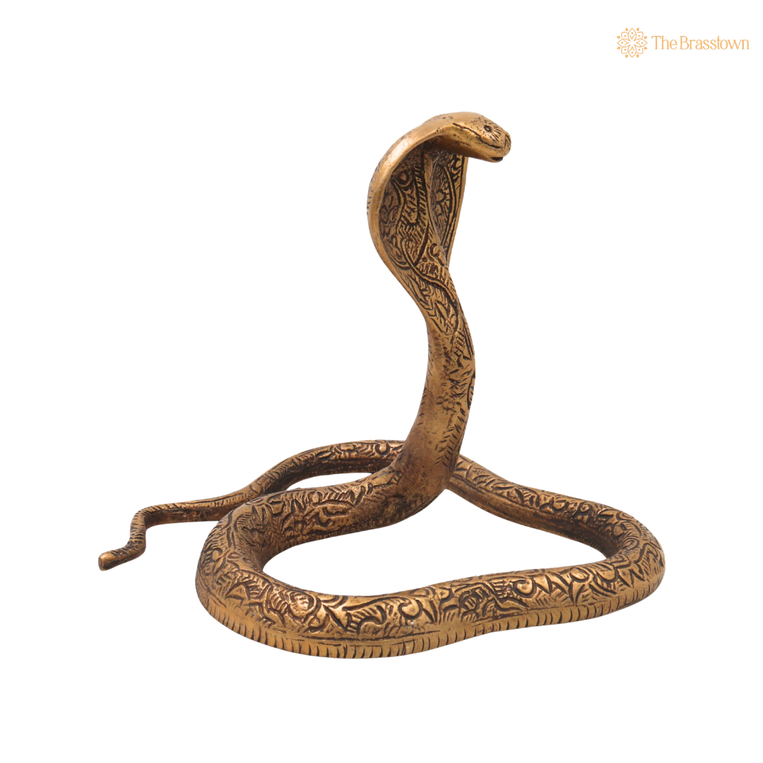 Brass Snake Idol – Handcrafted Naag Devta Murti for Pooja, Vastu, Home Mandir, Spiritual Décor &amp; Traditional Gifting 6 Inch