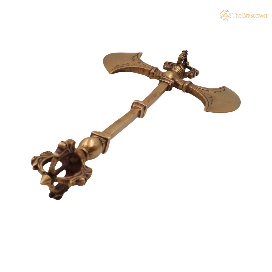 Brass Parashu / Dorje Axe 8 Inch closeup – intricate craftsmanship