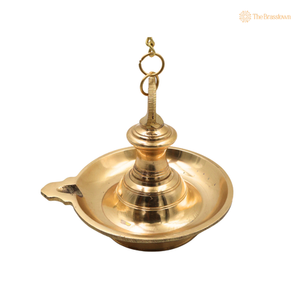 Hanging Brass Lamp for pooja – Traditional Peetal Thooku Vilakku Deepam for Temple, Home Mandir &amp; Spiritual Décor 6.5 Inch