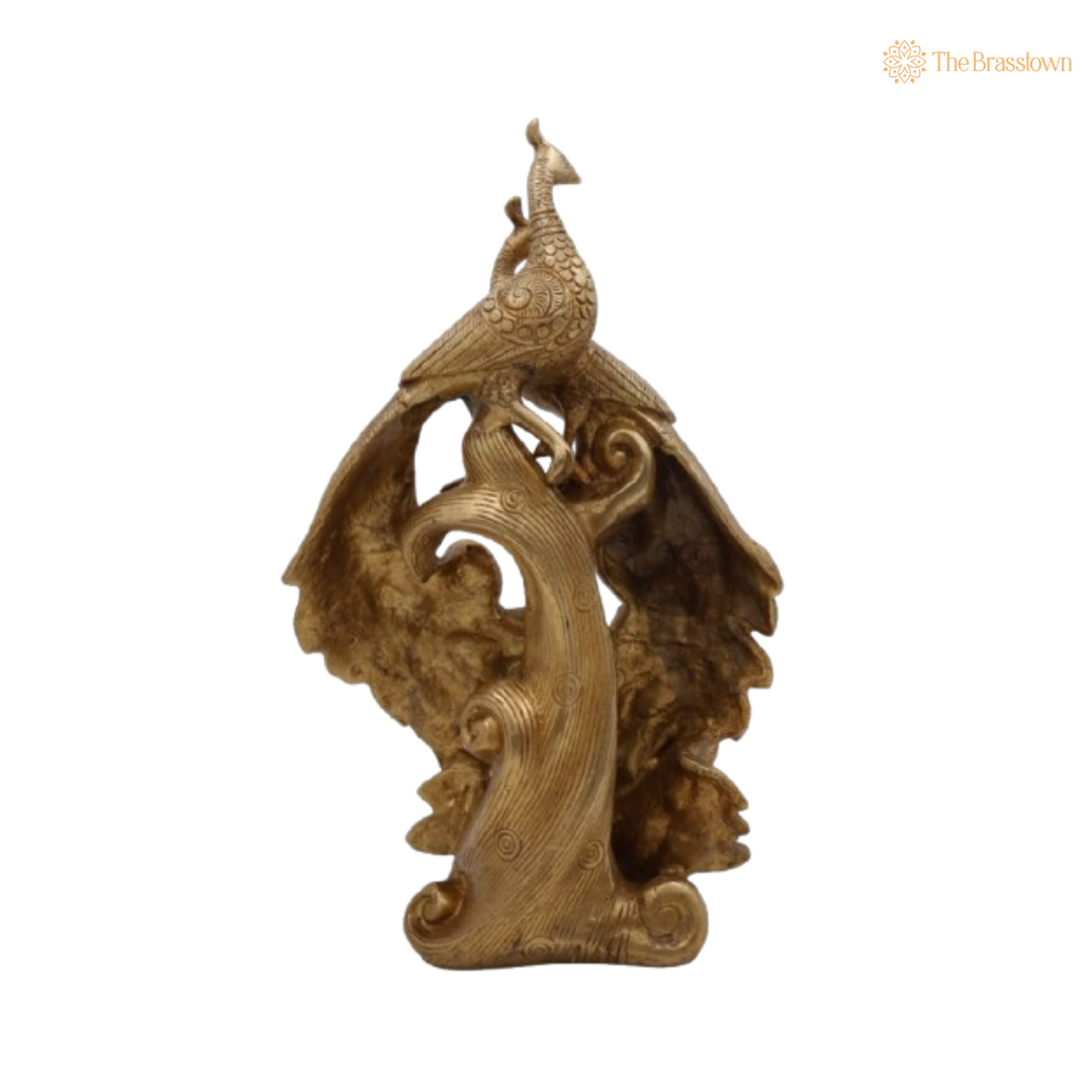 Handcrafted Brass Peacock Pair Sculpture 12 Inch