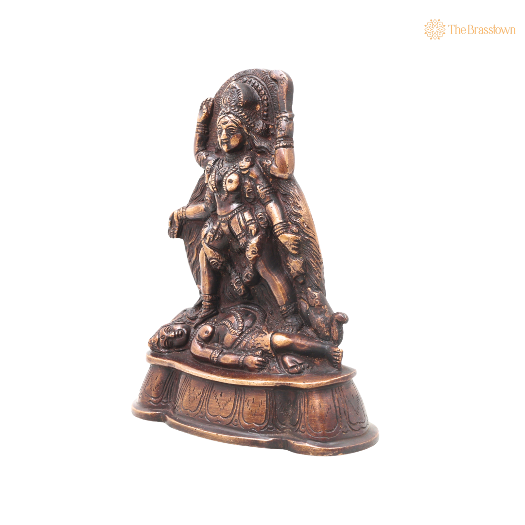 Brass Mahakali Idol Murti – Traditional Chola Style Kali Mata Statue for Pooja, Home Mandir, Spiritual Décor &amp; Gifting 7 Inch