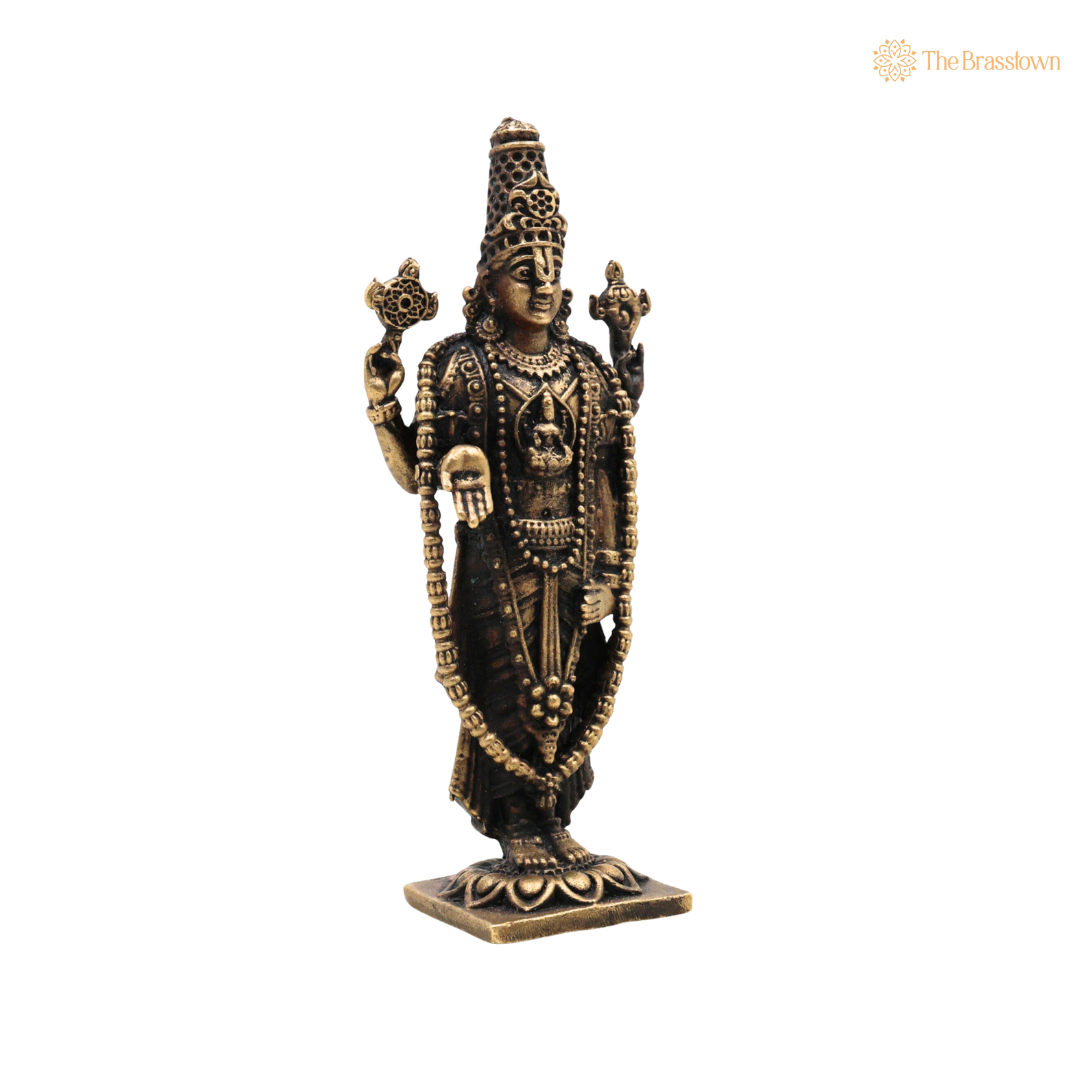 Brass Venkateshwara Balaji Idol 4 Inch closeup – intricate craftsmanship