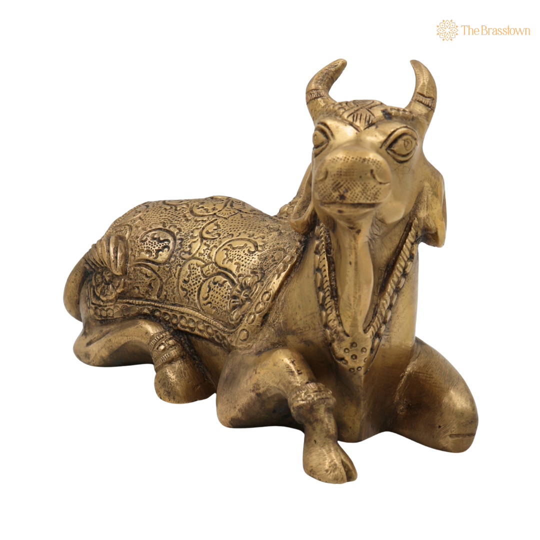 Brass Sitting Nandi Idol 5 Inch closeup – intricate craftsmanship
