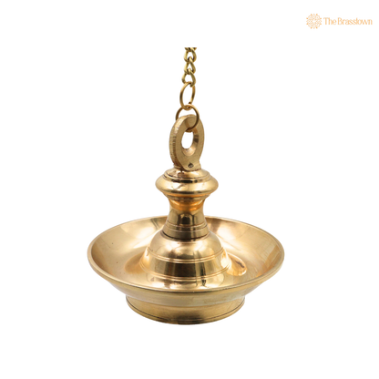 Traditional Hanging Brass Lamp Pooja Diya – Traditional Peetal Thooku Vilakku Deepam for Temple, Home Mandir &amp; Spiritual Décor 5.5 Inch
