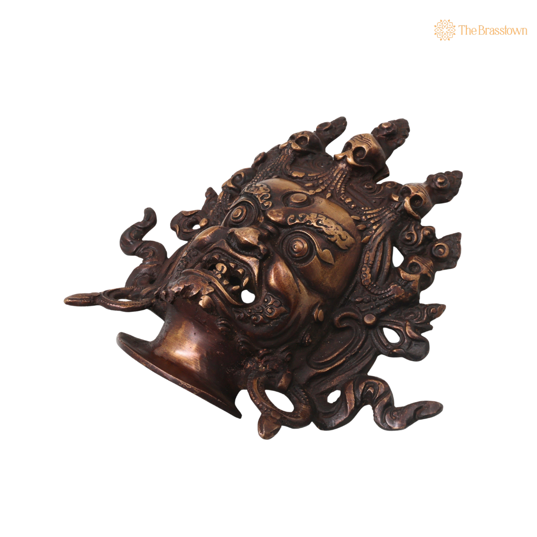 Brass Kala Bhairava Face Wall Hanging – Traditional Bhairavnath Mukh Wall Décor for Pooja, Vastu, Temple &amp; Spiritual Gifting 7.5 Inch