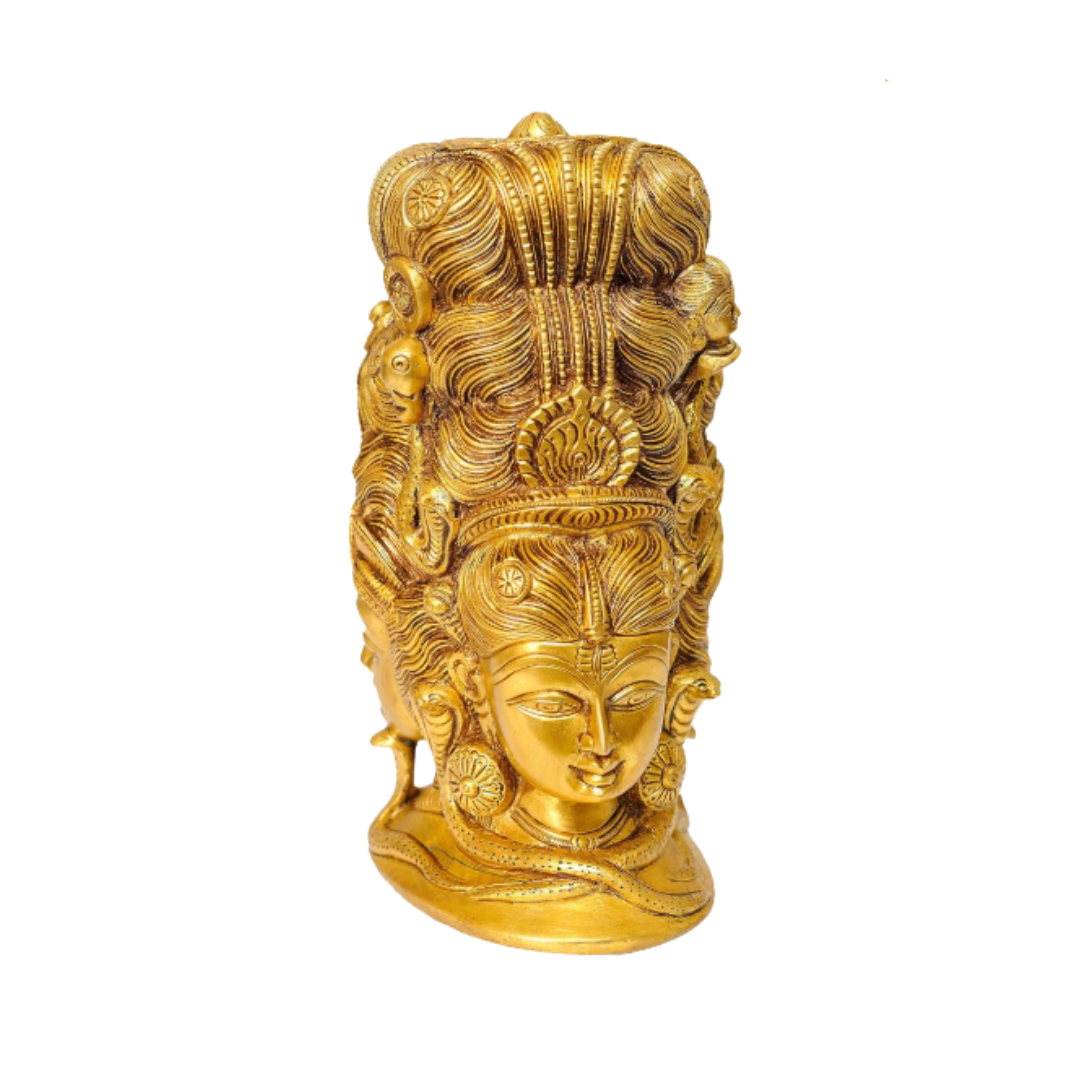 Handcrafted Brass 3 Face Shiva 8 Inch side view – antique finish detail