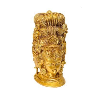 Handcrafted Brass 3 Face Shiva 8 Inch side view – antique finish detail