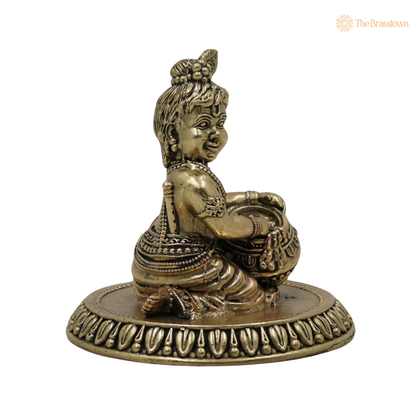 Divine Brass Bal Gopal Idol – Bal Krishna / Laddu Gopal Murti for Puja &amp; Home Décor 3 Inch