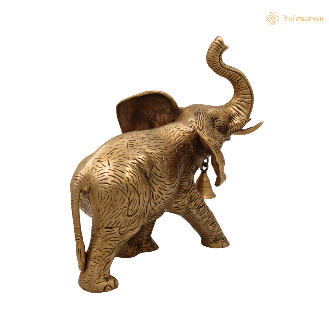 Brass Huge Elephant Idol 11 Inch side view – antique finish detail