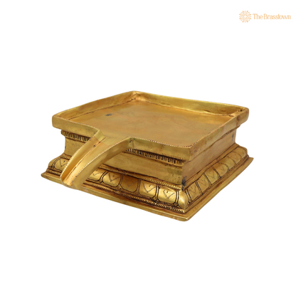 Handcrafted Brass Abhishek Patra with Somasutra Tray –  Traditional Abhishekam Plate, Tirumanjanam Stand &amp; Temple Pooja Vessel for Shivling and Deity Worship 3 Inch