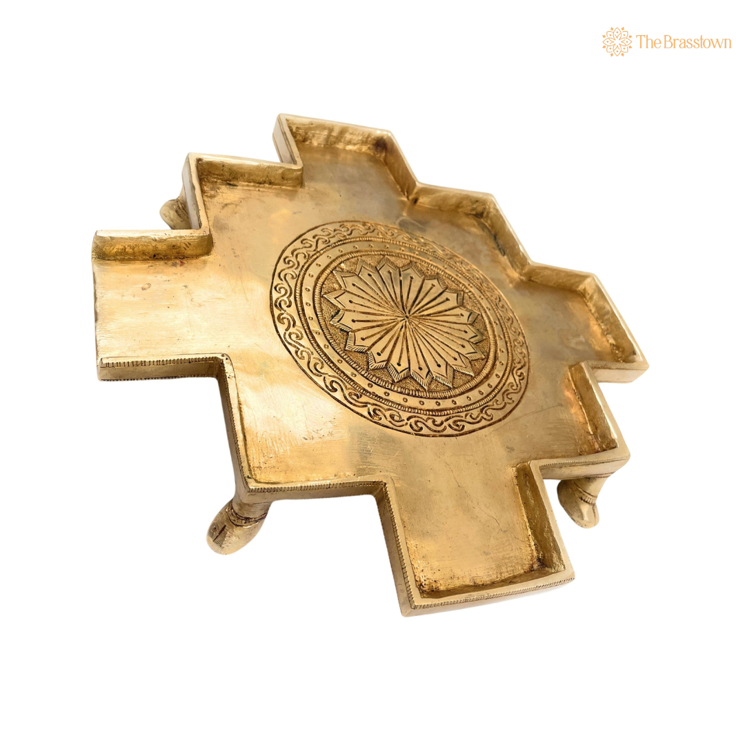 Brass Abhishek Patra / Plate 12 Inch closeup – intricate craftsmanship