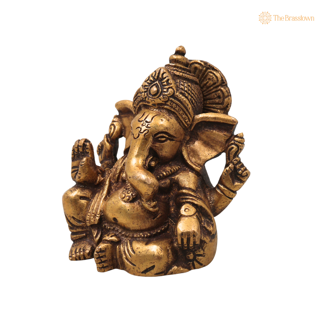 Handcrafted Traditional Ganesha Idol –Handcrafted Traditional Unique Style Ganapati Vinayaka Murti for Pooja, Home Mandir, Décor &amp; Gifting 4 Inch
