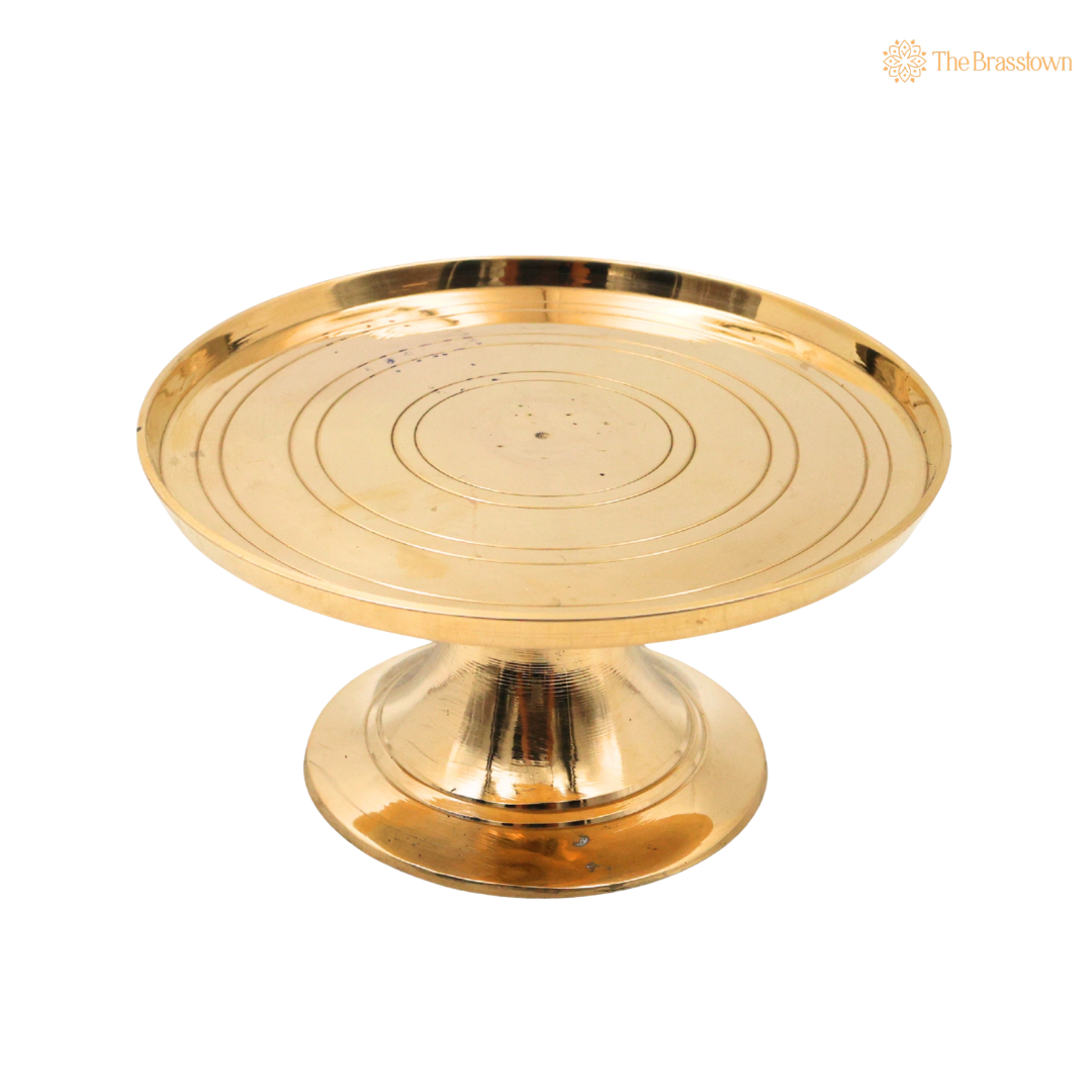 Brass Round Pooja Stand Chowki – Traditional Peetham Singhasan Circular Idol Display Base for God Idols, Diya, Urli &amp; Temple Décor 3 Inch