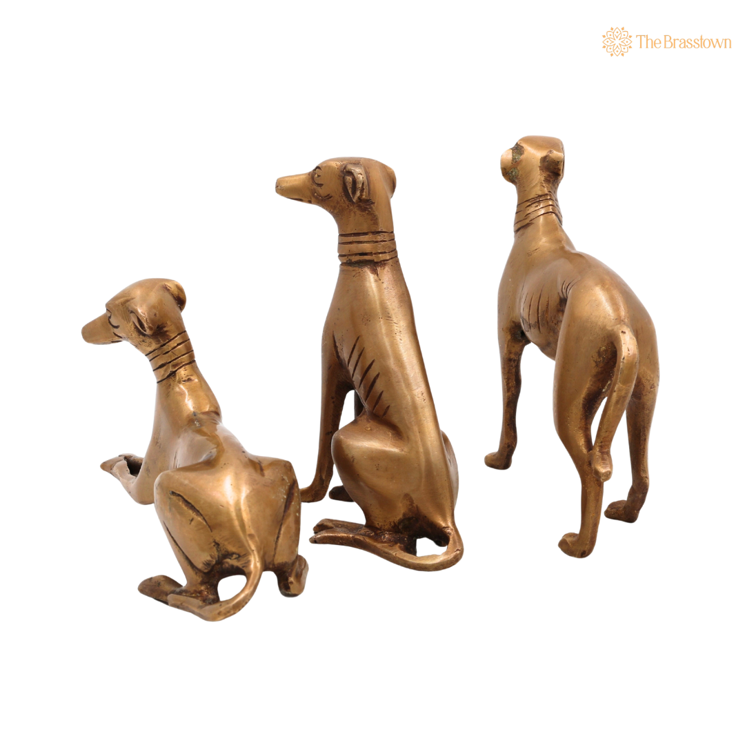 Brass Dog Idol Set of 5.5 Inch closeup – intricate craftsmanship