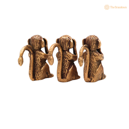 Brass Three Wise Monkeys Idol – Gandhiji Ke Teen Bandar Statue for Home Décor, Office Desk &amp; Gifting  2 Inch